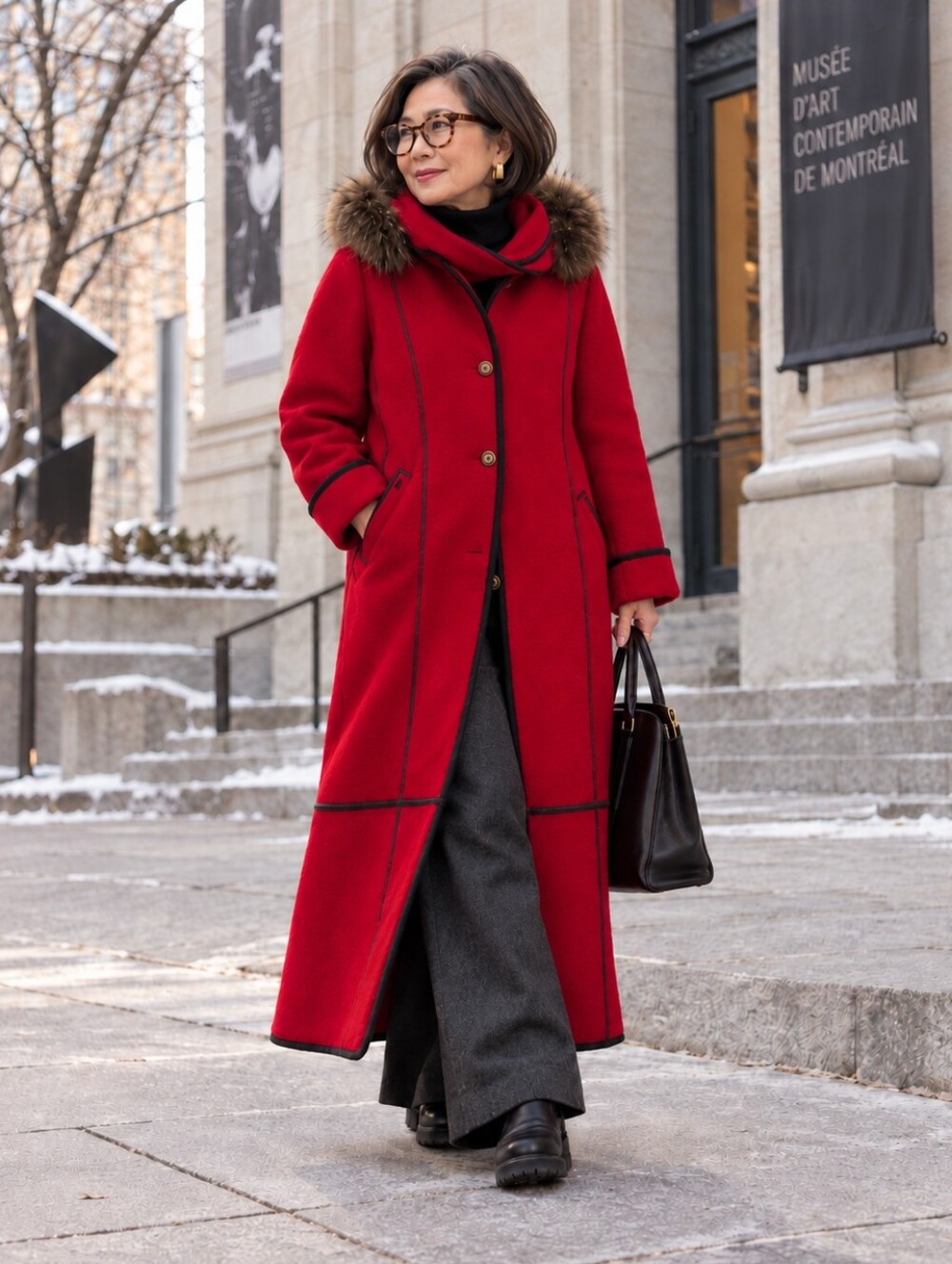 Vintage Epsilon Canada Red Wool Convertible Maxi Coat Hood Scarf S